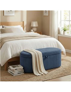 HOMCOM Storage Ottoman, Corduroy Upholstered Ottoman Storage Box with Padded Seat, 105 x 51 x 49 cm, Blue 2