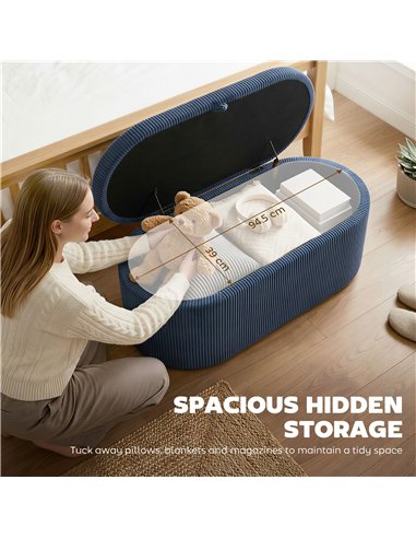 HOMCOM Storage Ottoman, Corduroy Upholstered Ottoman Storage Box with Padded Seat, 105 x 51 x 49 cm, Blue