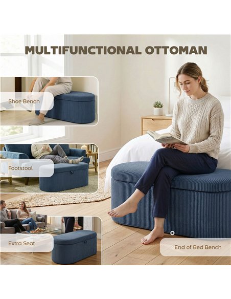 HOMCOM Storage Ottoman, Corduroy Upholstered Ottoman Storage Box with Padded Seat, 105 x 51 x 49 cm, Blue - pic 191989 | FastDaddyshop