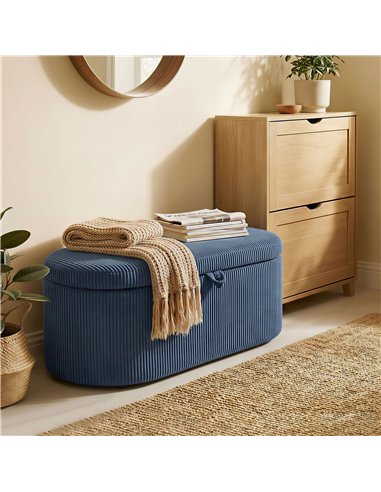 HOMCOM Storage Ottoman, Corduroy Upholstered Ottoman Storage Box with Padded Seat, 105 x 51 x 49 cm, Blue