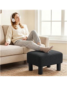 HOMCOM Linen Fabric Footstool Ottoman Cube with 4 Plastic Legs, Black 2