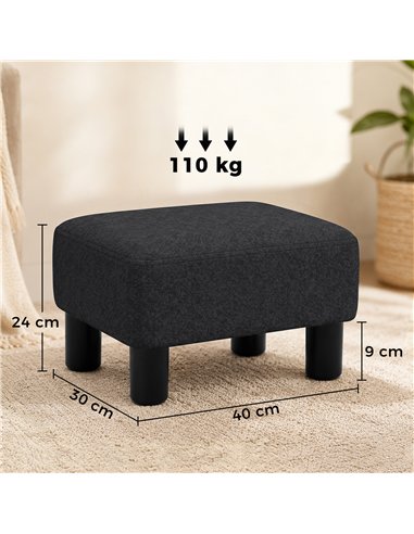 HOMCOM Linen Fabric Footstool Ottoman Cube with 4 Plastic Legs, Black