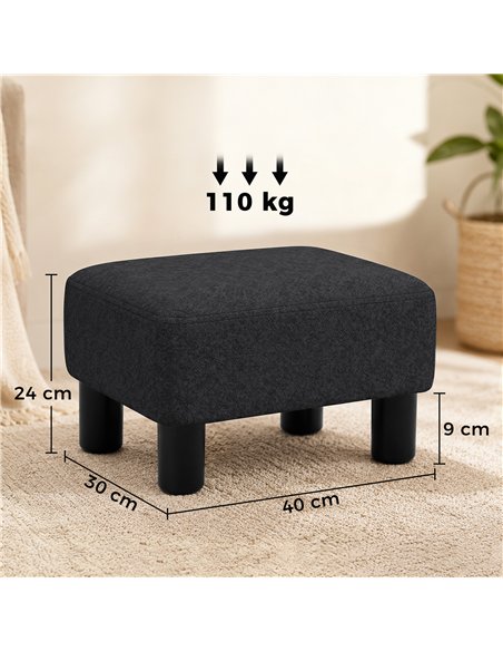HOMCOM Linen Fabric Footstool Ottoman Cube with 4 Plastic Legs, Black - pic 191994 | FastDaddyshop