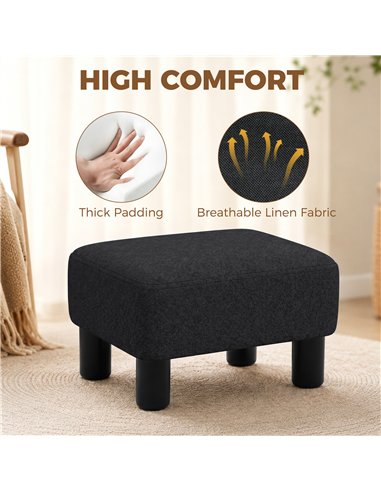 HOMCOM Linen Fabric Footstool Ottoman Cube with 4 Plastic Legs, Black