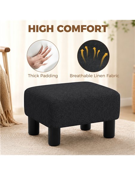 HOMCOM Linen Fabric Footstool Ottoman Cube with 4 Plastic Legs, Black - pic 191995 | FastDaddyshop