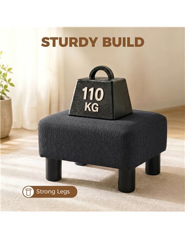 HOMCOM Linen Fabric Footstool Ottoman Cube with 4 Plastic Legs, Black