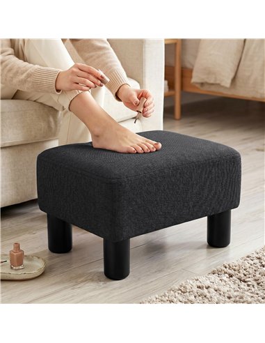 HOMCOM Linen Fabric Footstool Ottoman Cube with 4 Plastic Legs, Black