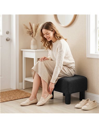 HOMCOM Linen Fabric Footstool Ottoman Cube with 4 Plastic Legs, Black