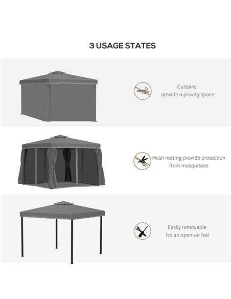 Outsunny 3x3m Gazebo with 2 Tier Water Repellent Roof, Netting and Curtains, Dark Grey - pic 19200 | FastDaddyshop