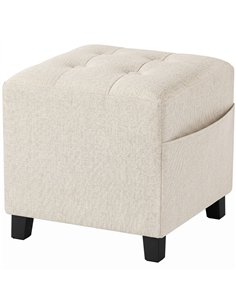 HOMCOM Small Ottoman, Square Footstool with Side Pocket, Rubber Wood Legs and Padded Seat for Living Room, Beige