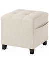 HOMCOM Small Ottoman, Square Footstool with Side Pocket, Rubber Wood Legs and Padded Seat for Living Room, Beige