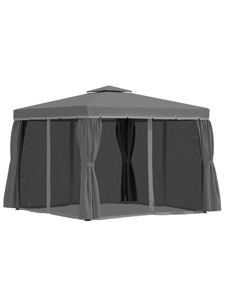 Outsunny 3x3m Gazebo with 2 Tier Water Repellent Roof, Netting and Curtains, Dark Grey - pic 19201 | FastDaddyshop