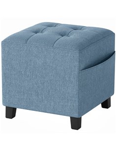 HOMCOM Small Ottoman, Square Footstool with Side Pocket, Rubber Wood Legs and Padded Seat for Living Room, Dark Blue