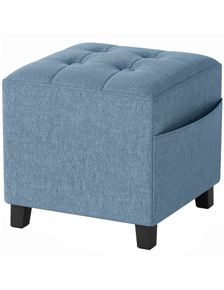 HOMCOM Small Ottoman, Square Footstool with Side Pocket, Rubber Wood Legs and Padded Seat for Living Room, Dark Blue - pic 192010 | FastDaddyshop