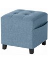 HOMCOM Small Ottoman, Square Footstool with Side Pocket, Rubber Wood Legs and Padded Seat for Living Room, Dark Blue