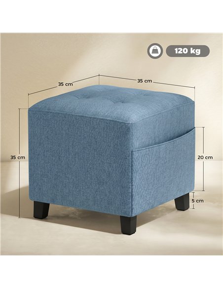 HOMCOM Small Ottoman, Square Footstool with Side Pocket, Rubber Wood Legs and Padded Seat for Living Room, Dark Blue - pic 192012 | FastDaddyshop