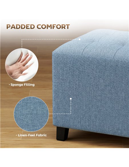 HOMCOM Small Ottoman, Square Footstool with Side Pocket, Rubber Wood Legs and Padded Seat for Living Room, Dark Blue - pic 192015 | FastDaddyshop