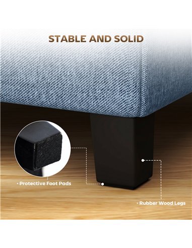 HOMCOM Small Ottoman, Square Footstool with Side Pocket, Rubber Wood Legs and Padded Seat for Living Room, Dark Blue