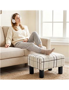 HOMCOM Linen Fabric Footstool Ottoman Cube with 4 Plastic Legs, Multi-colored 2