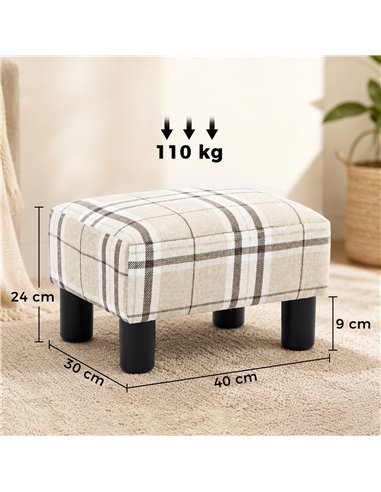 HOMCOM Linen Fabric Footstool Ottoman Cube with 4 Plastic Legs, Multi-colored