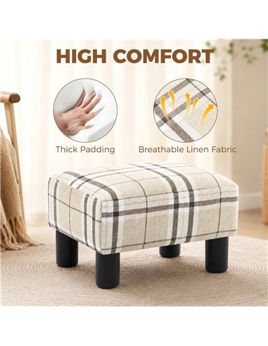 HOMCOM Linen Fabric Footstool Ottoman Cube with 4 Plastic Legs, Multi-colored