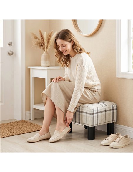 HOMCOM Linen Fabric Footstool Ottoman Cube with 4 Plastic Legs, Multi-colored - pic 192025 | FastDaddyshop