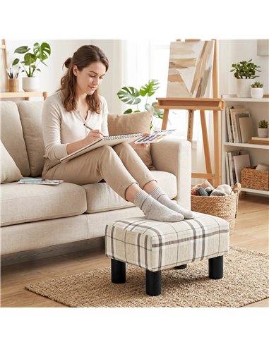 HOMCOM Linen Fabric Footstool Ottoman Cube with 4 Plastic Legs, Multi-colored