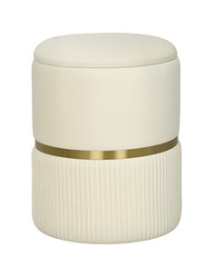 HOMCOM Round Storage Stool, Velvet-feel Fabric Upholstered Vanity Stool with Removable Top, Padded Seat and Hidden Space, Beige