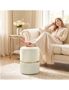 HOMCOM Round Storage Stool, Velvet-feel Fabric Upholstered Vanity Stool with Removable Top, Padded Seat and Hidden Space, Beige 2