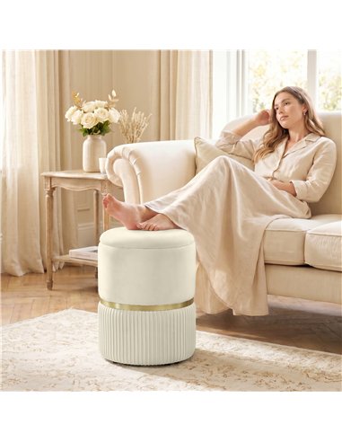 HOMCOM Round Storage Stool, Velvet-feel Fabric Upholstered Vanity Stool with Removable Top, Padded Seat and Hidden Space, Beige