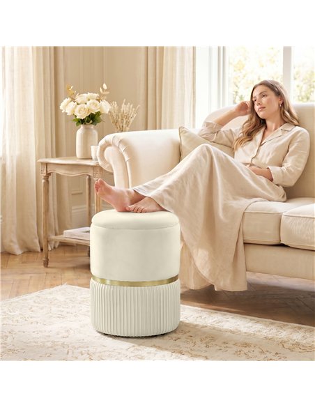 HOMCOM Round Storage Stool, Velvet-feel Fabric Upholstered Vanity Stool with Removable Top, Padded Seat and Hidden Space, Beige - pic 192029 | FastDaddyshop
