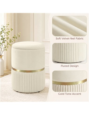 HOMCOM Round Storage Stool, Velvet-feel Fabric Upholstered Vanity Stool with Removable Top, Padded Seat and Hidden Space, Beige