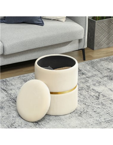 HOMCOM Round Storage Stool, Velvet-feel Fabric Upholstered Vanity Stool with Removable Top, Padded Seat and Hidden Space, Beige