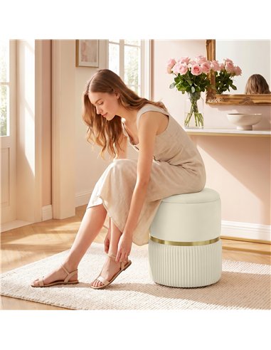 HOMCOM Round Storage Stool, Velvet-feel Fabric Upholstered Vanity Stool with Removable Top, Padded Seat and Hidden Space, Beige