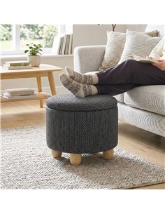 HOMCOM Storage Sitting Bench with Lid, Round Storage Ottoman with Rubberwood Legs, Dark Grey 2