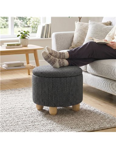 HOMCOM Storage Sitting Bench with Lid, Round Storage Ottoman with Rubberwood Legs, Dark Grey