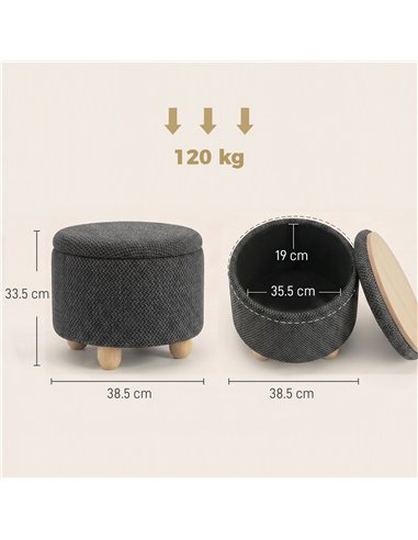 HOMCOM Storage Sitting Bench with Lid, Round Storage Ottoman with Rubberwood Legs, Dark Grey