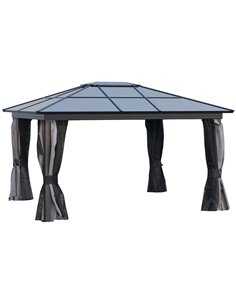Outsunny 4x3.6m Gazebo with UV Resistant Polycarbonate Roof & Aluminium Frame, Dark Grey