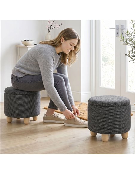 HOMCOM Storage Sitting Bench with Lid, Round Storage Ottoman with Rubberwood Legs, Dark Grey - pic 192044 | FastDaddyshop
