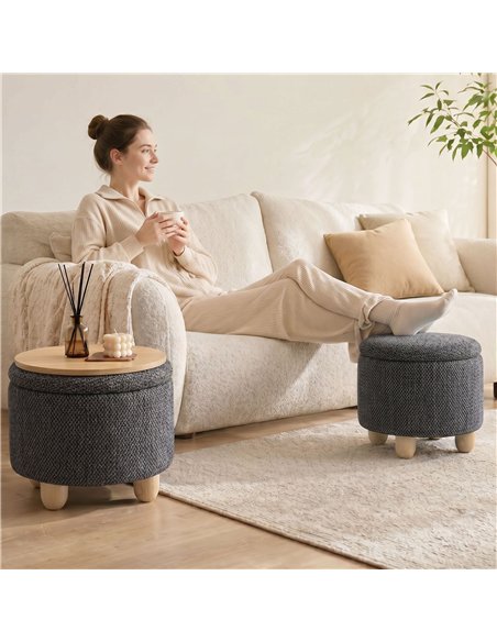 HOMCOM Storage Sitting Bench with Lid, Round Storage Ottoman with Rubberwood Legs, Dark Grey - pic 192045 | FastDaddyshop