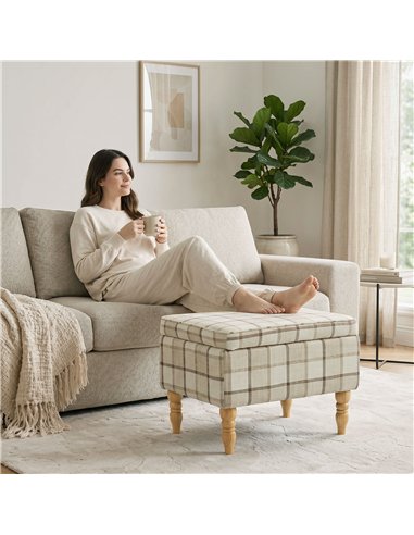 HOMCOM Linen Fabric Upholstered Footstool, Rectangular Storage Stool with Removable Top, Padded Seat and Hidden Space, Brown