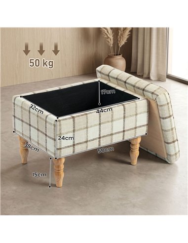 HOMCOM Linen Fabric Upholstered Footstool, Rectangular Storage Stool with Removable Top, Padded Seat and Hidden Space, Brown