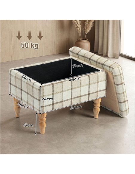HOMCOM Linen Fabric Upholstered Footstool, Rectangular Storage Stool with Removable Top, Padded Seat and Hidden Space, Brown - pic 192048 | FastDaddyshop