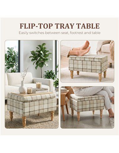 HOMCOM Linen Fabric Upholstered Footstool, Rectangular Storage Stool with Removable Top, Padded Seat and Hidden Space, Brown