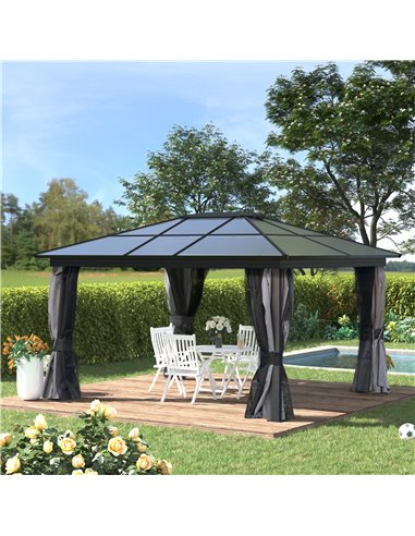 Outsunny 4x3.6m Gazebo with UV Resistant Polycarbonate Roof & Aluminium Frame, Dark Grey