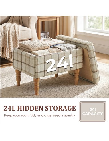 HOMCOM Linen Fabric Upholstered Footstool, Rectangular Storage Stool with Removable Top, Padded Seat and Hidden Space, Brown