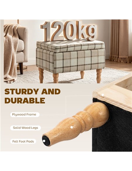 HOMCOM Linen Fabric Upholstered Footstool, Rectangular Storage Stool with Removable Top, Padded Seat and Hidden Space, Brown - pic 192051 | FastDaddyshop