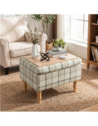HOMCOM Linen Fabric Upholstered Footstool, Rectangular Storage Stool with Removable Top, Padded Seat and Hidden Space, Brown
