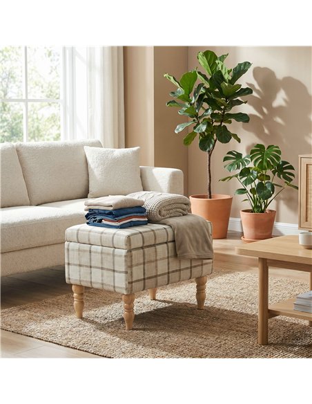 HOMCOM Linen Fabric Upholstered Footstool, Rectangular Storage Stool with Removable Top, Padded Seat and Hidden Space, Brown - pic 192053 | FastDaddyshop