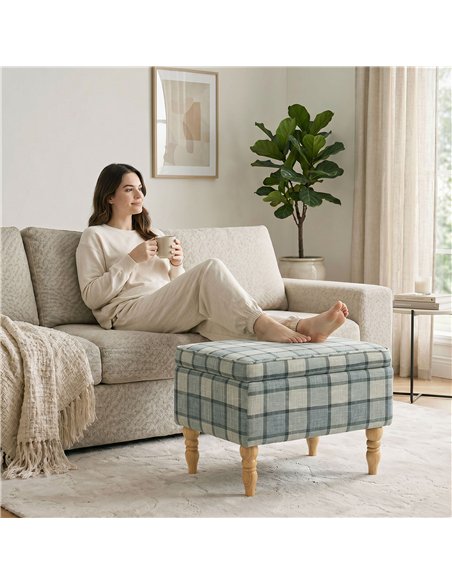 HOMCOM Linen Fabric Upholstered Footstool, Rectangular Storage Stool with Removable Top, Padded Seat and Hidden Space, Grey - pic 192056 | FastDaddyshop